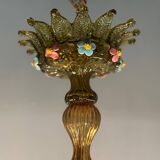 Venetian chandelier in multi-colored Murano glass with a green dominant color, 12 light arms, circa 1880