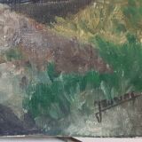 Oil painting on canvas forest landscape signed 30s