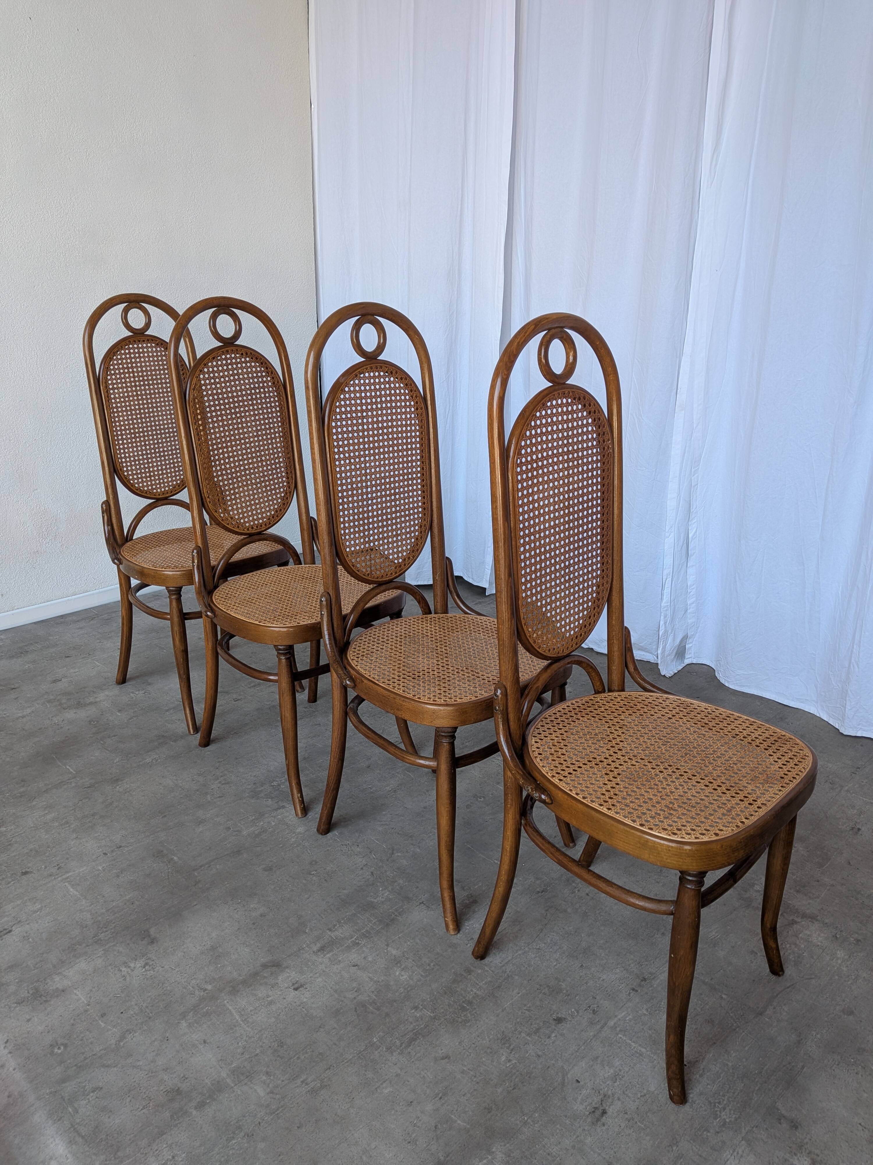 Set of 4 Mid-century Bentwood Cane Dining Chair, Thonet Style, 1970s Yugosl