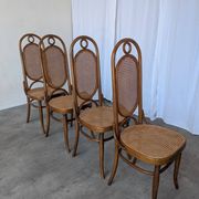 Set of 4 Mid-century Bentwood Cane Dining Chair, Thonet Style, 1970s Yugosl