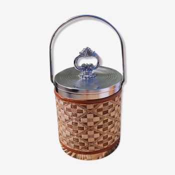 Vintage ice bucket in rattan, leather
