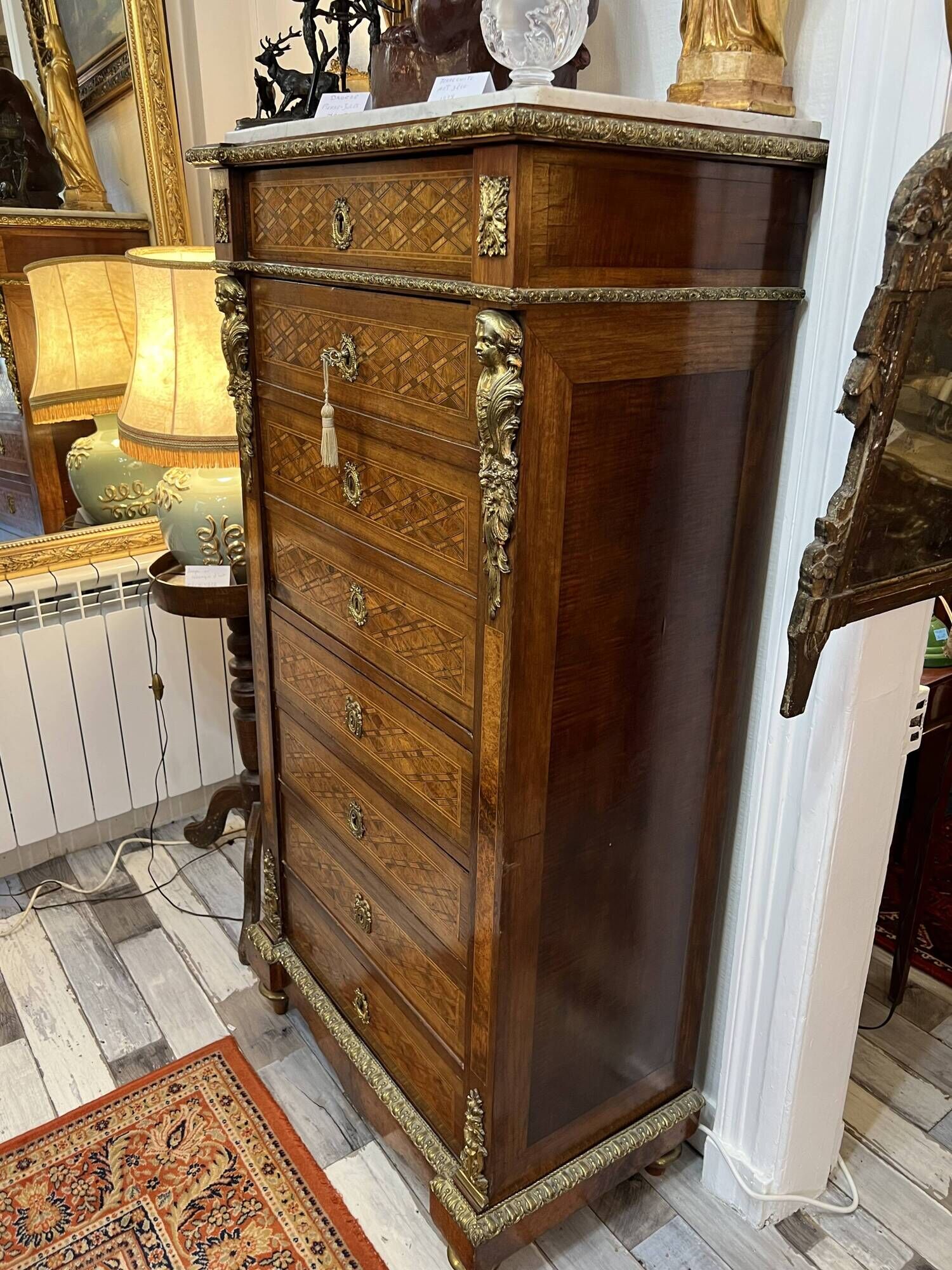 Secretary Ancien, Napoleon III, Late Nineteenth Century, Marquetry And Gilded Bronze