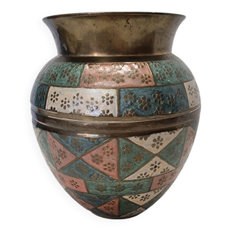Vase en laiton peint d'Inde, années 1970