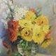 Oil on cardboard bouquet of flowers
