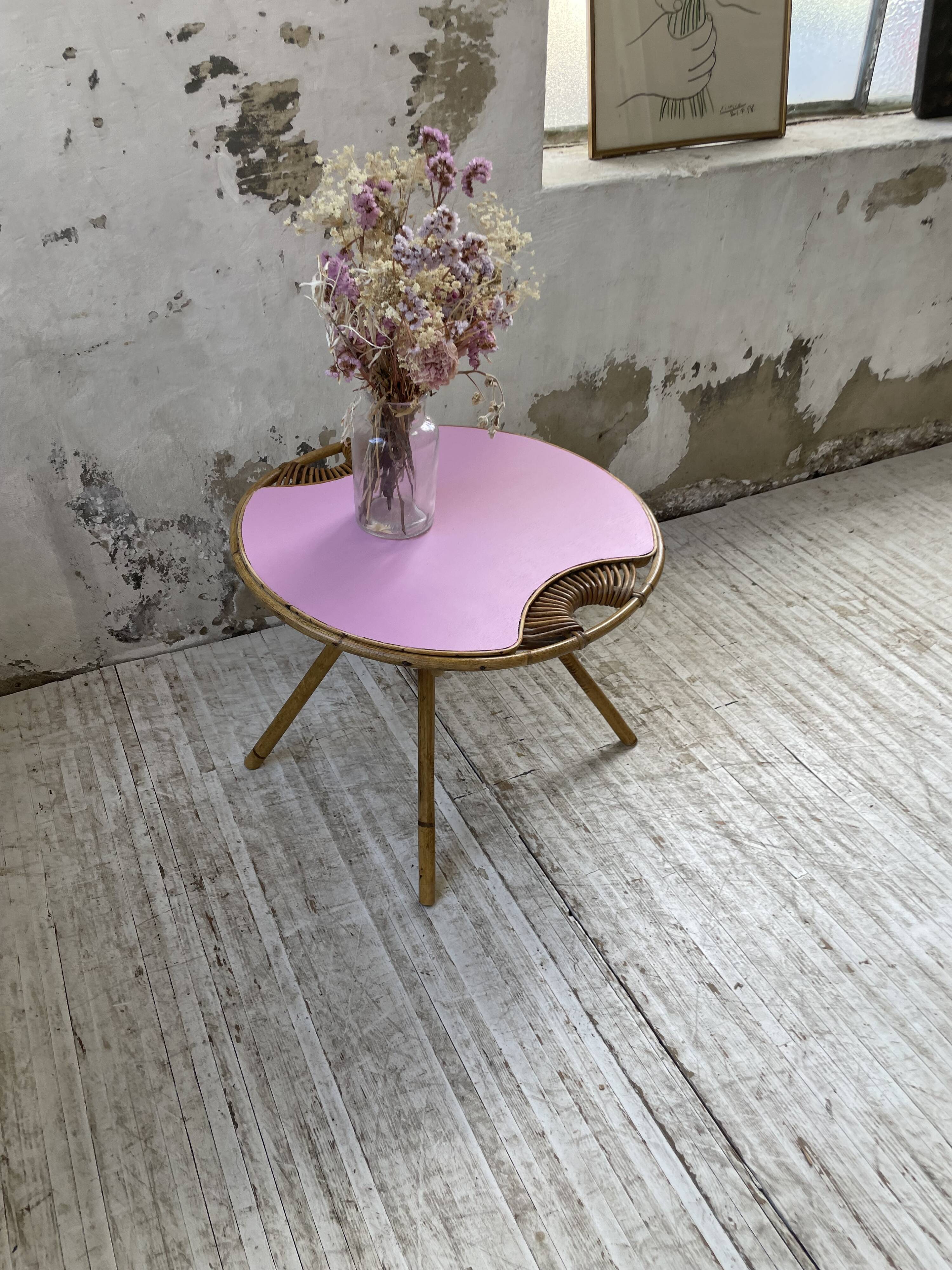 Vintage pink rattan coffee table