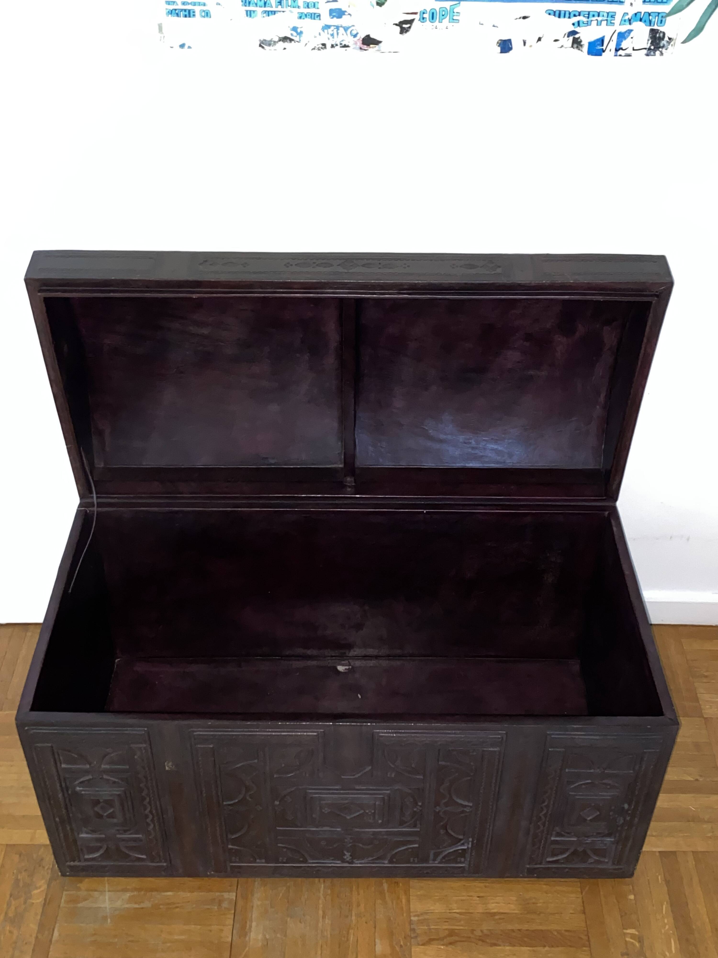 Brown leather and wood domed chest