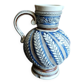Vintage German Westerwald stoneware jug with cobalt blue floral relief