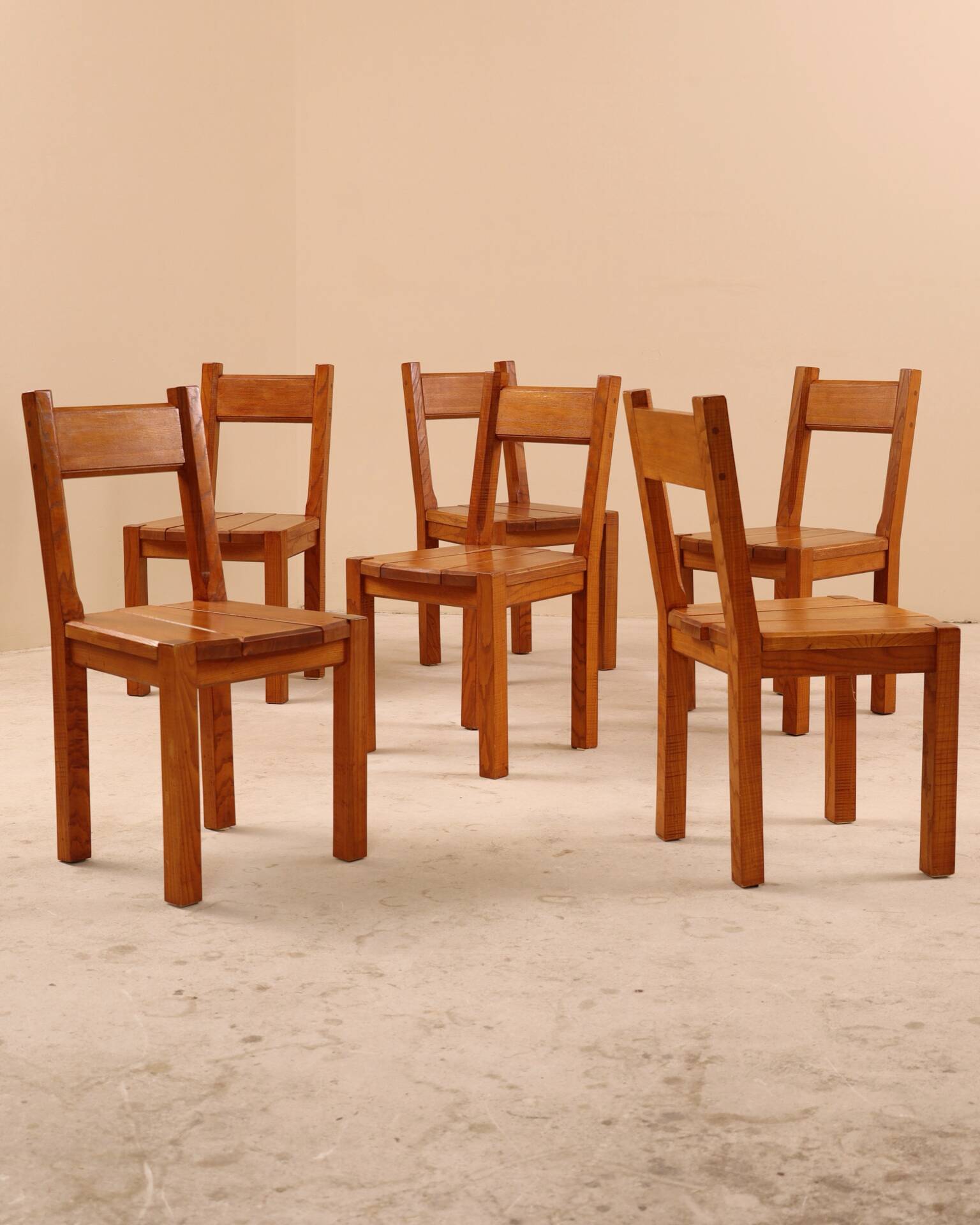 Solid elm chairs, 1980s