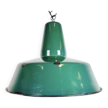 Large Industrial Green Enamel Factory Pendant Lamp, 1960s