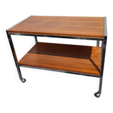Table / Desserte sur roulette chrome et bois plaqué en noyé