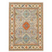 Modern Hand-Knotted Wool Area Rug for Living Room, Blue Geometric Medallion Design Carpet