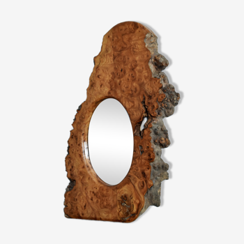 Medium brutalist burl mirror, 1970s.