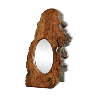 Miroir burl brutaliste moyen, années 1970