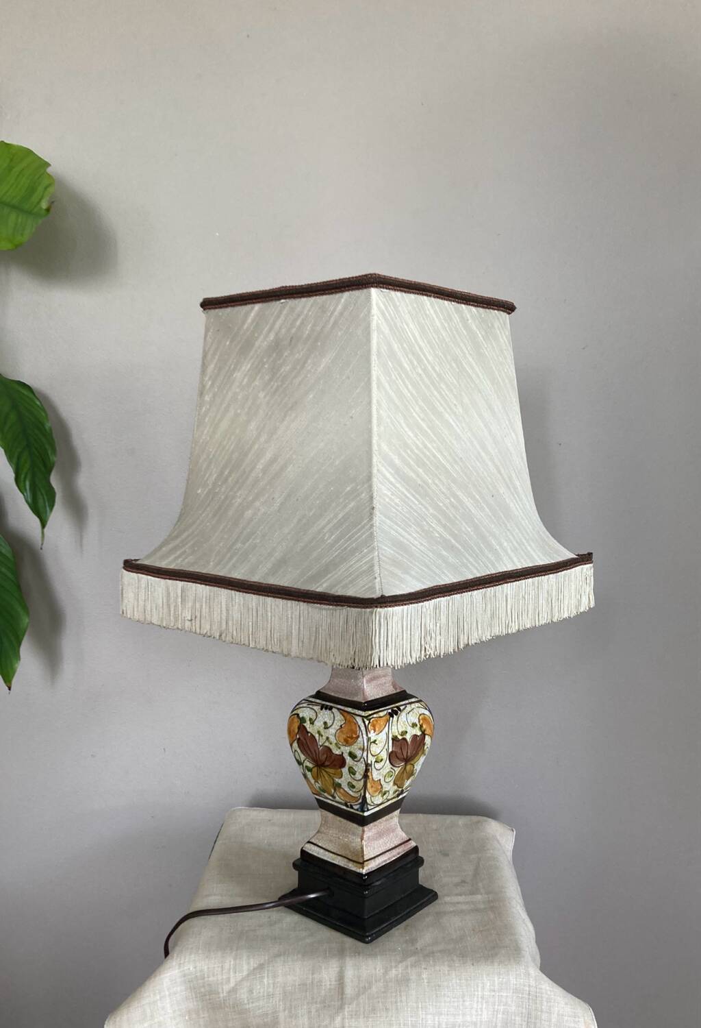 Living room lamp in cracked earthenware style, handmade decoration, 20th century