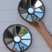 Pair of Vintage Sun Mirror Sconces in Pewter by Klöva Hallar