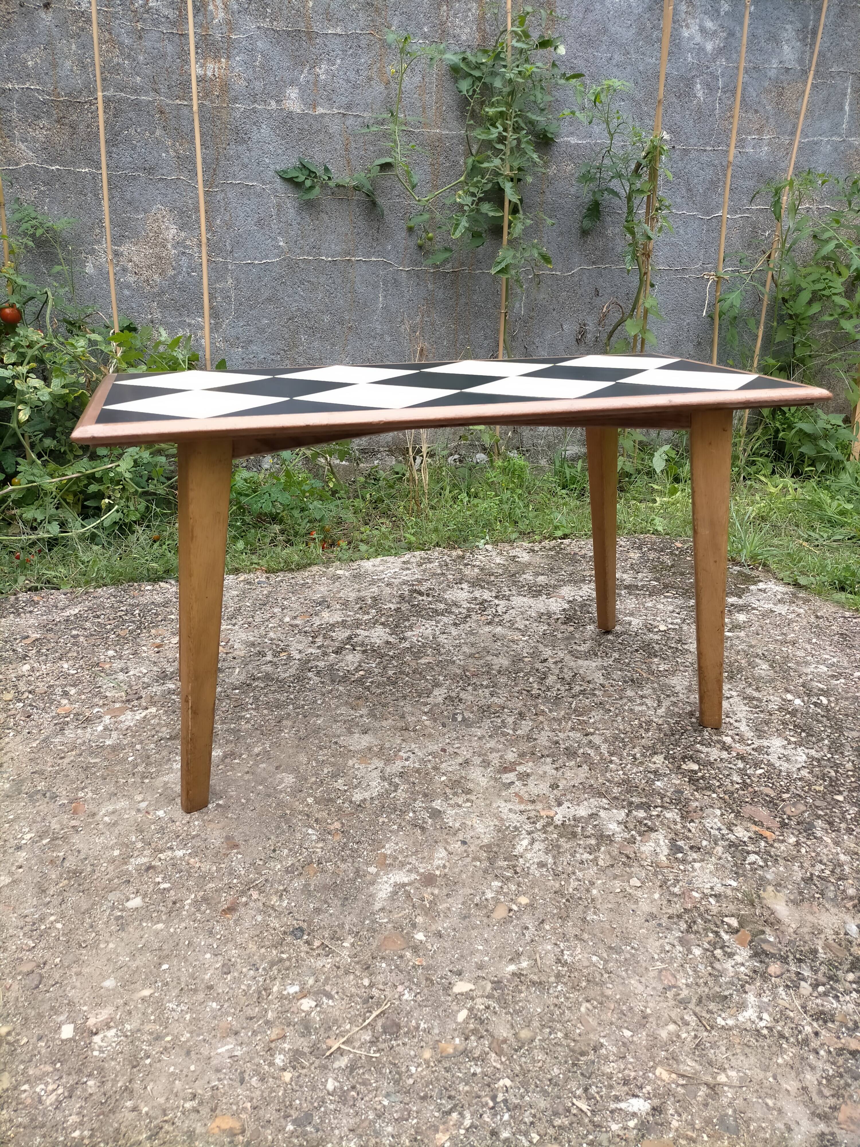 Scandinavian coffee table with chessboard checkerboard pattern