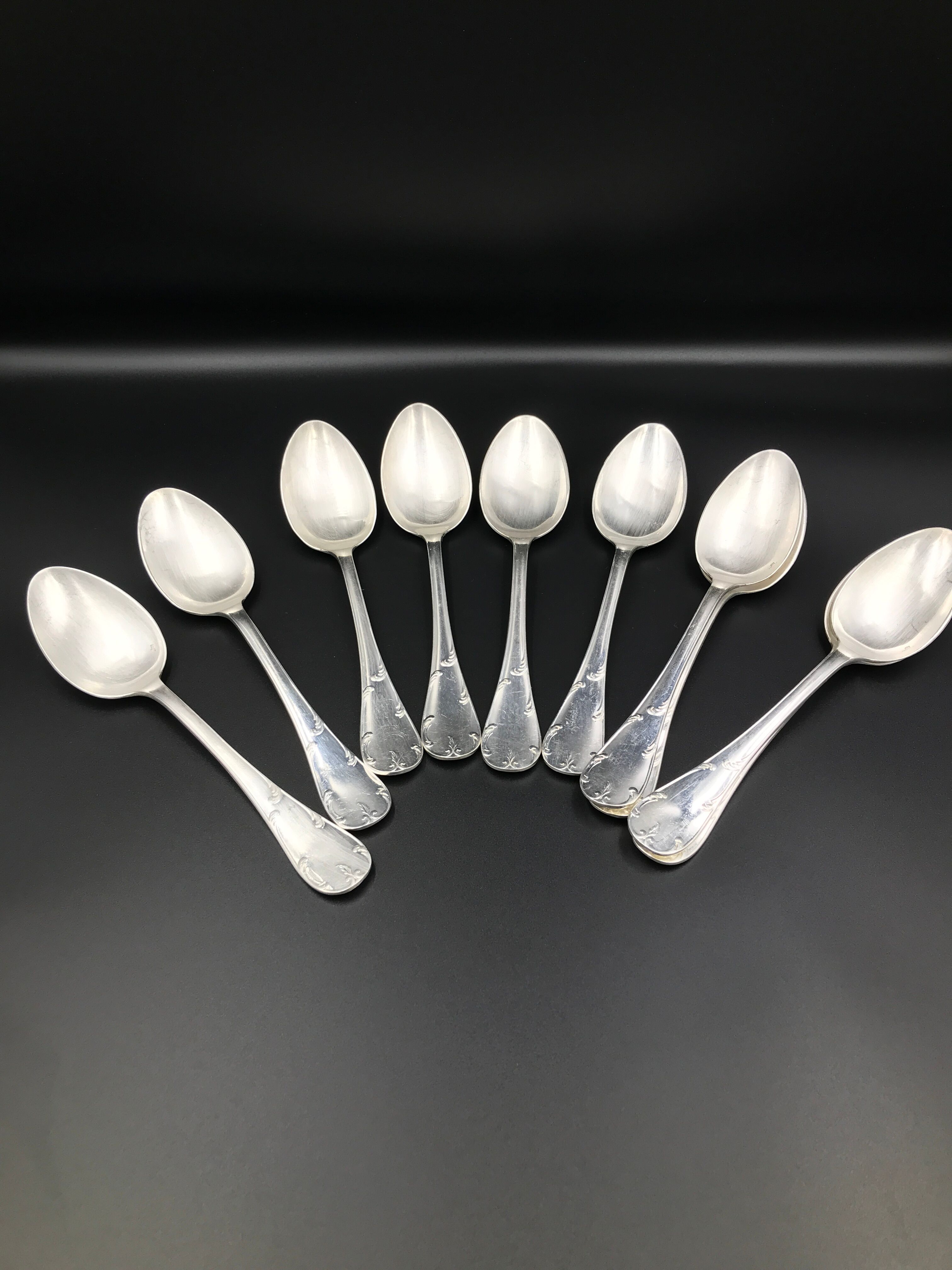 Set of 10 old silver spoons