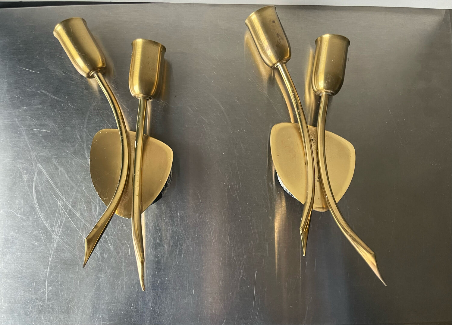 Pair of danish  mcm brass wall lamps sconces by fog & mørup