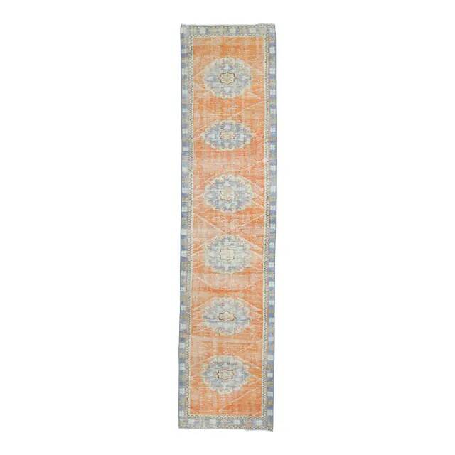 Vintage Turkish Oushak Handmade Wool Cotton Orange Runner 77x325