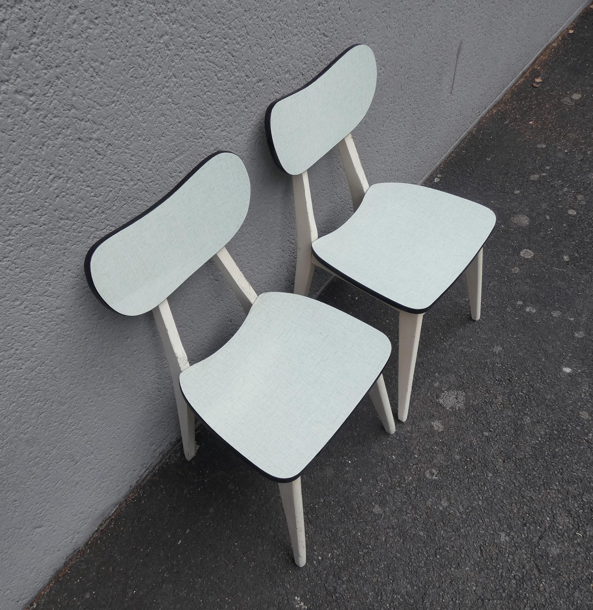 2 chairs in water green formica