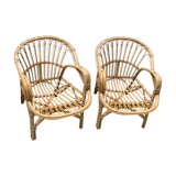 Pair of old rattan low armchairs