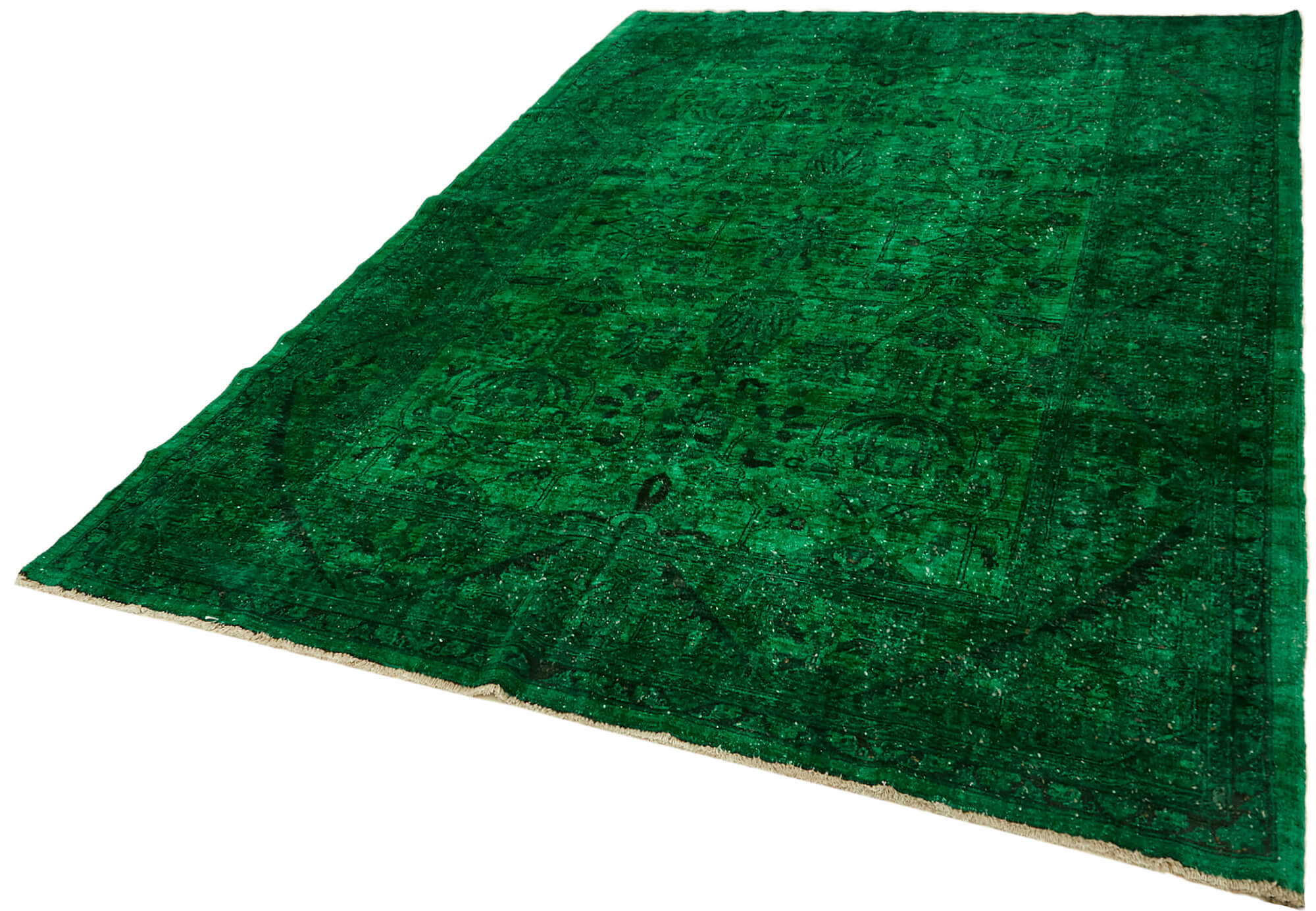 Hand-knotted persian rug 1970s 192 cm x 262 cm green wool carpet