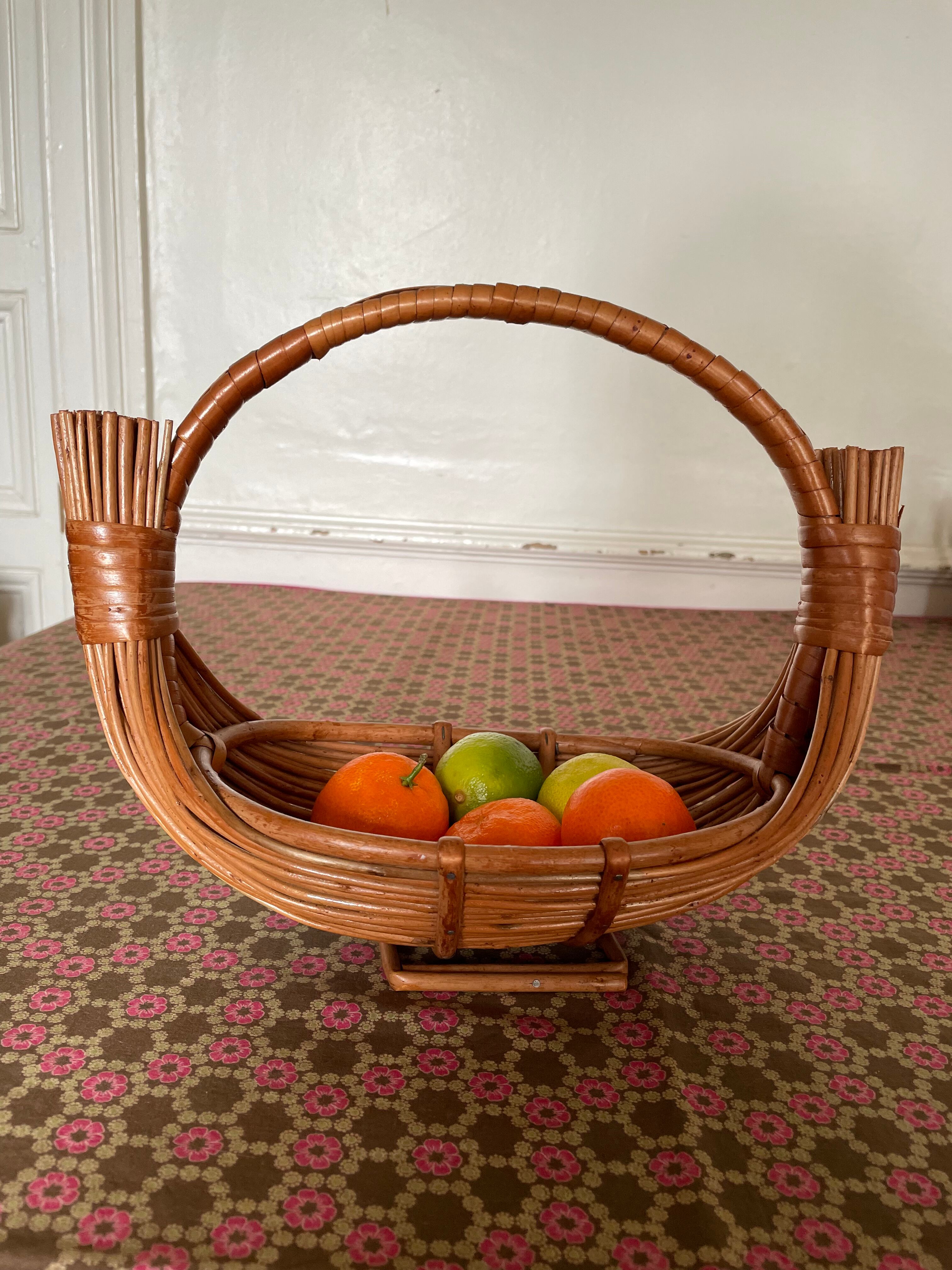 Woven wicker fruit basket 1960