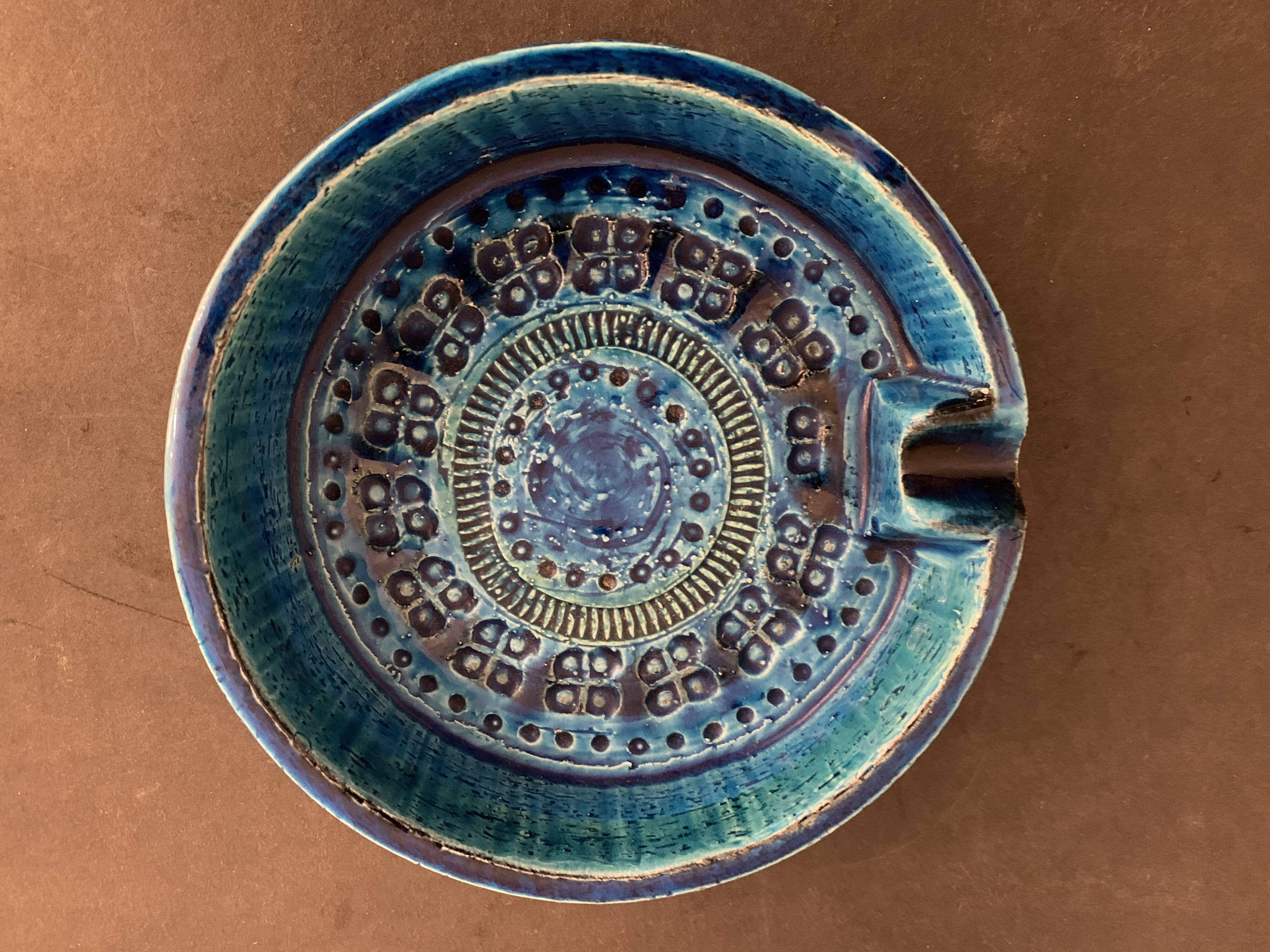 Italian blue ceramic ashtray, design Aldo Londi for Bitossi, 1960