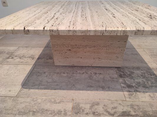 Square travertine coffee table, France, 1975