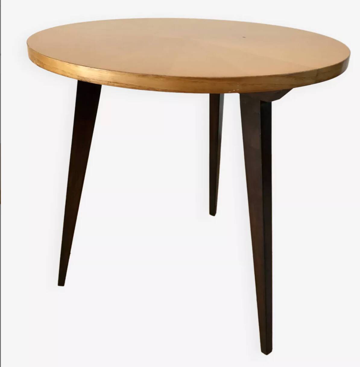 Tripod coffee table in wood and two-tone marquetry Scandinavian design 50s-60s