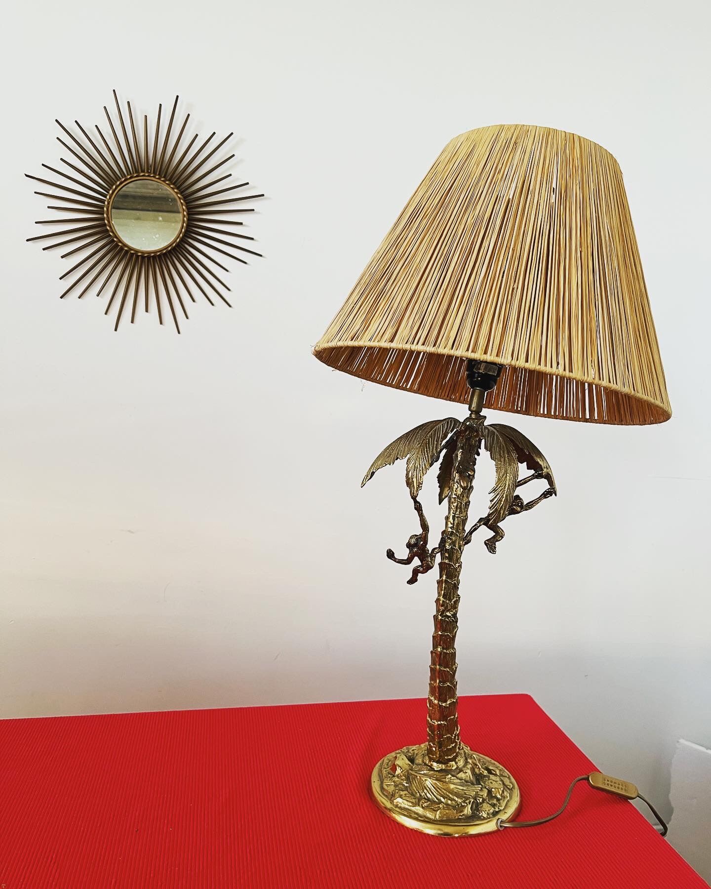 Table lamp gilded bronze palm tree and monkey