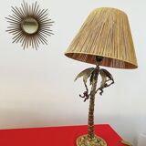 Table lamp gilded bronze palm tree and monkey
