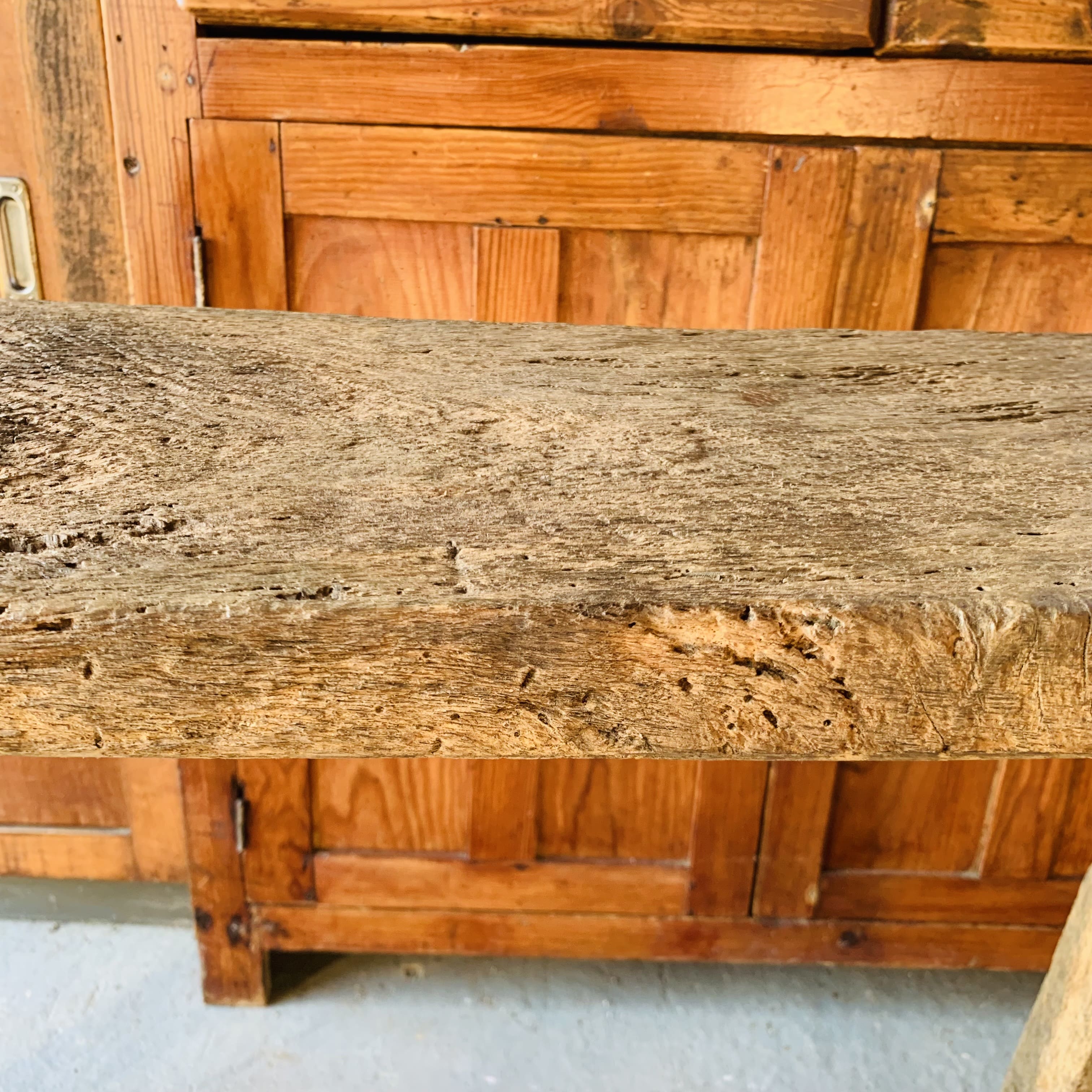 Primitive raw wood console