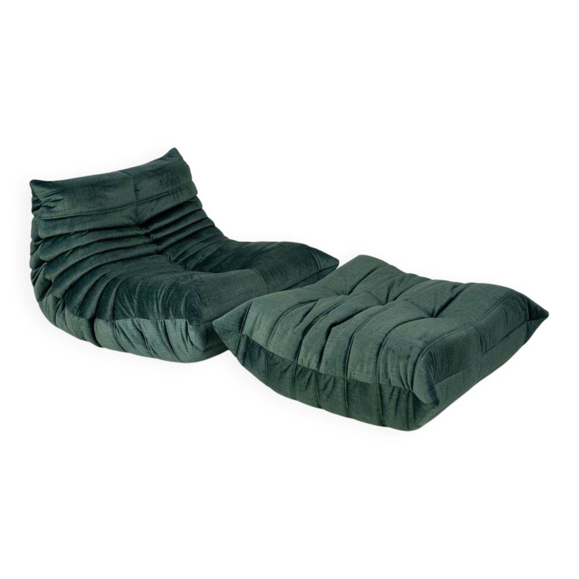 Togo set of armchair and pouf in dark mint velvet