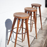 Lot 3 bar stools, high chair, wooden and metal stool, industrial, vintage, bar