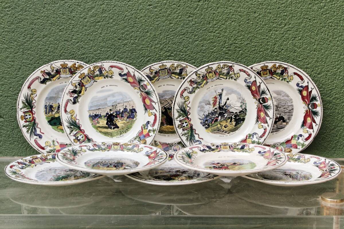 Set of 10 plates Creil & Montereau, Siege of Sebastopol, fine earthenware