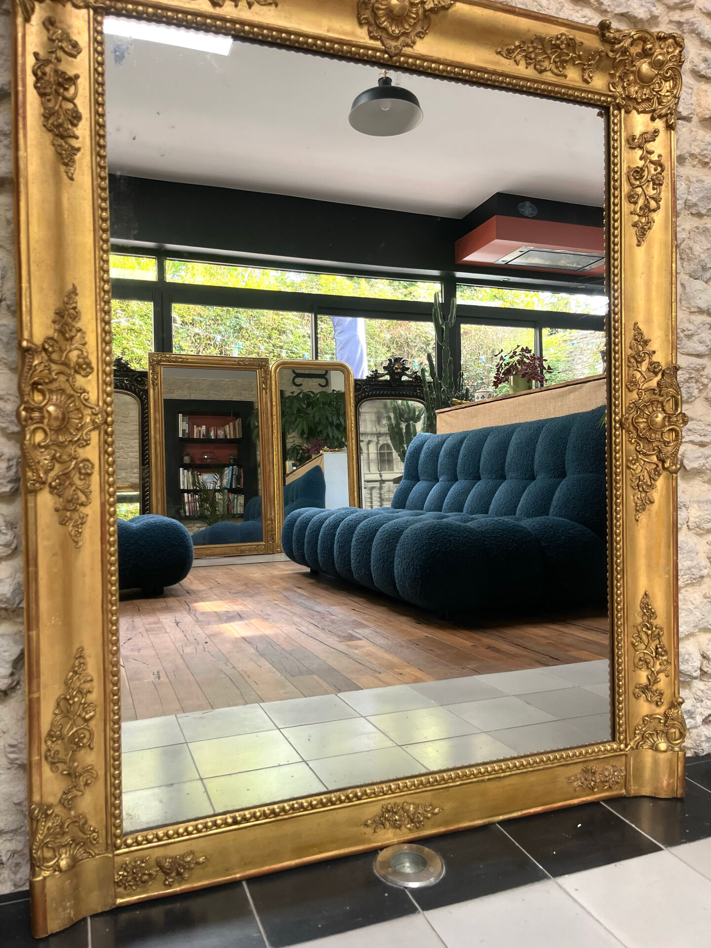 Miroir de cheminée époque Empire 128/102,5cm, trumeau, glace mercure