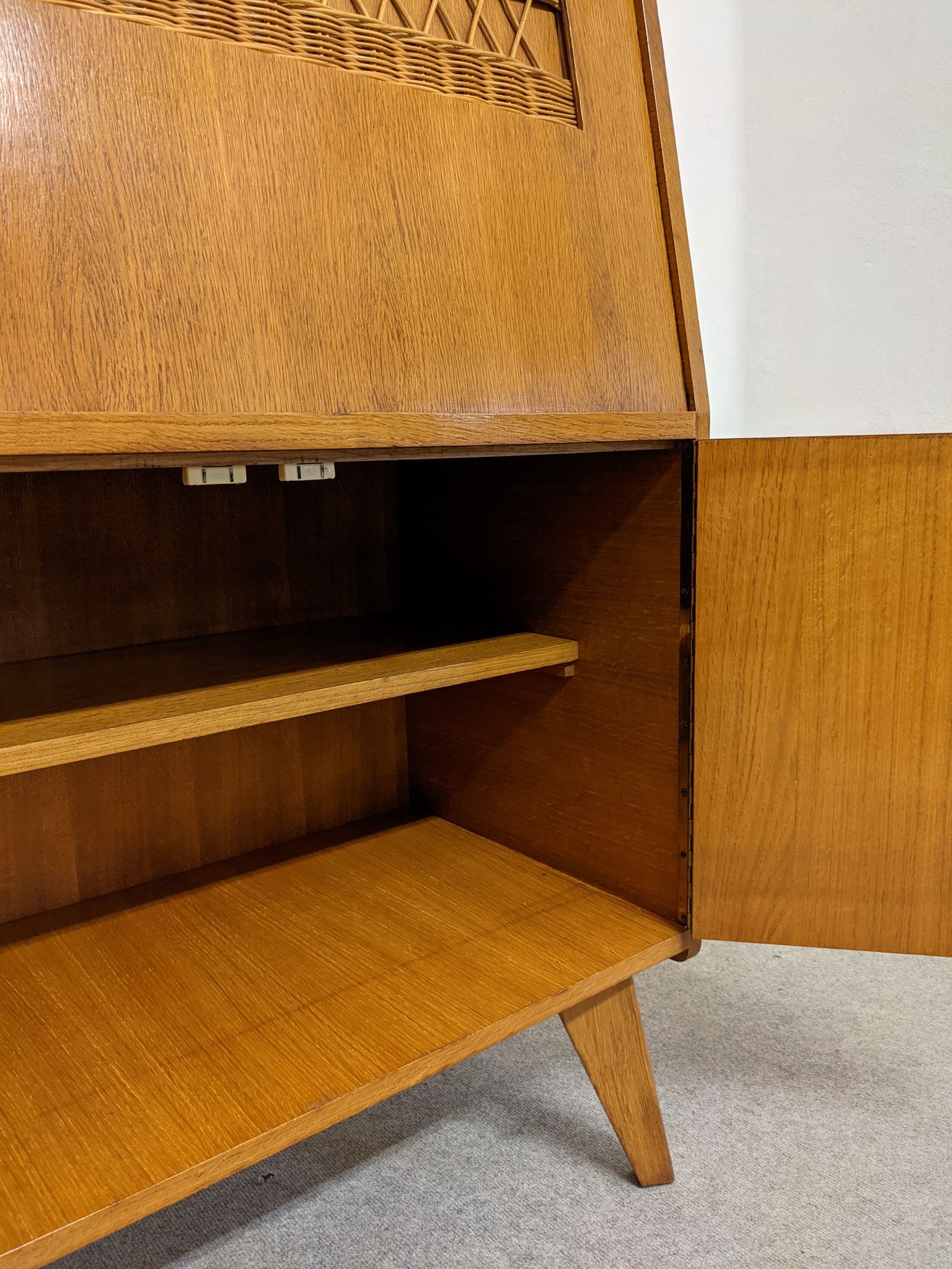 Secretary wooden and rattan office of the 50s/60s