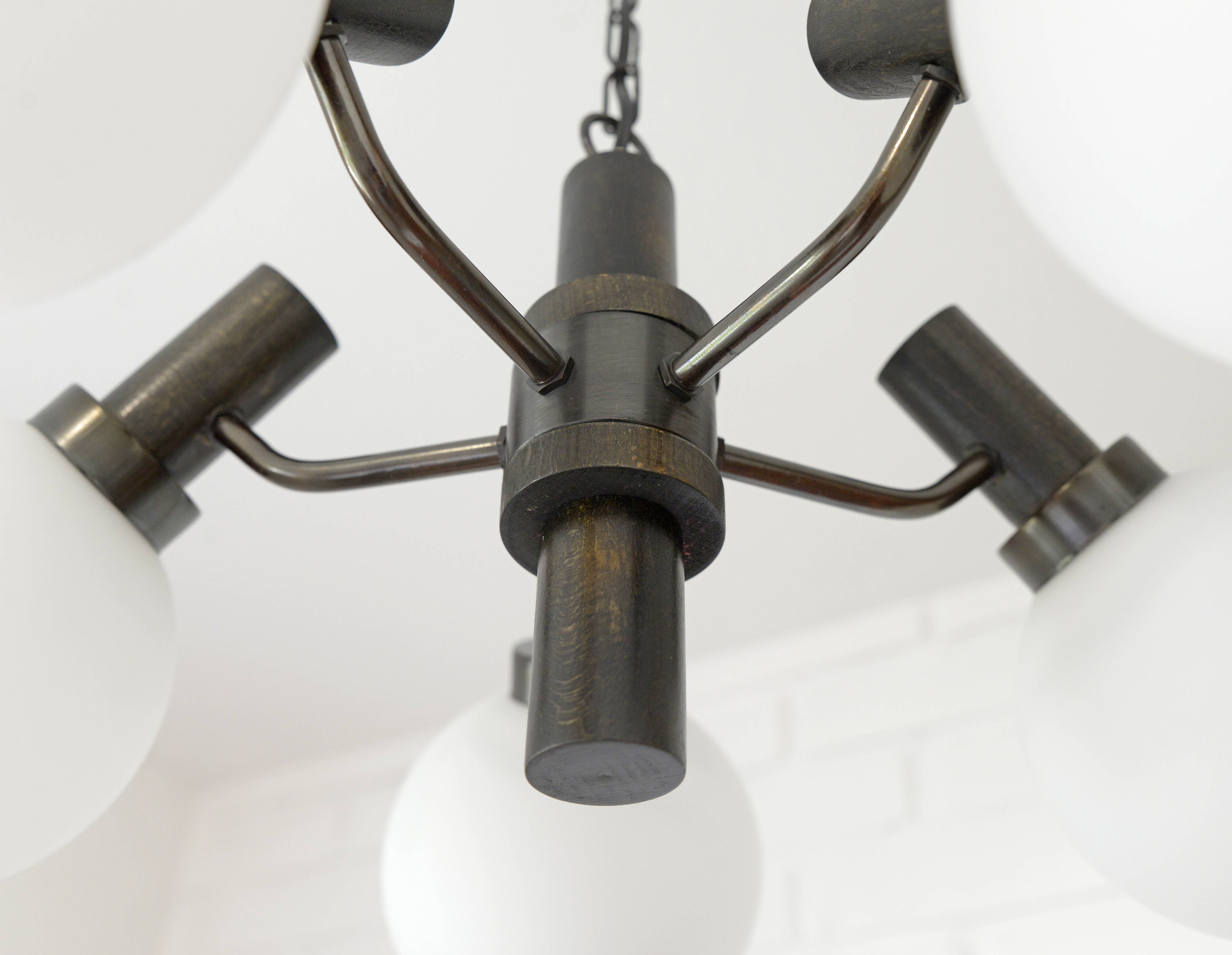 Vintage Wooden Rustic Sputnik / Copper Hanging Lamp /  Chandelier 1970's