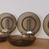 Set of 6 hollow plates in smoked brown glass Vereco 70'S Vintage