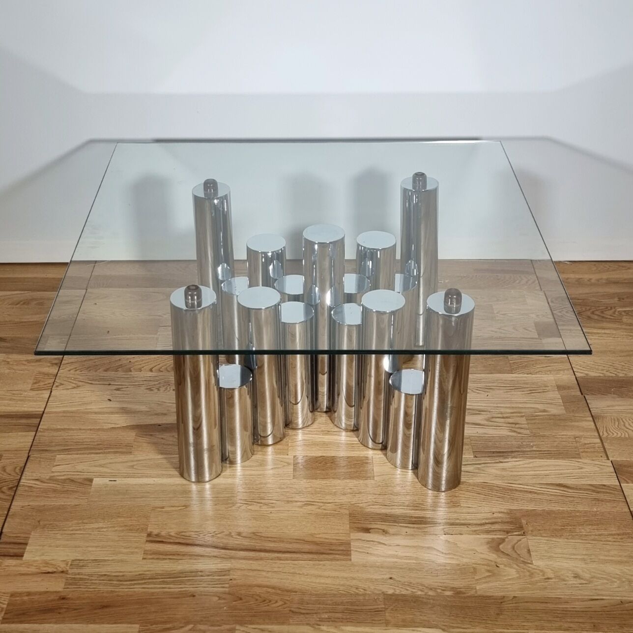 "Cylinders" coffee table in chromed metal, Italy, circa 1970