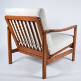 Fauteuil scandinave original Baczyk, années 1960, rénovation, beige, teck