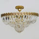 Large chandelier, brass crown ceiling lamp, 4 floors, 8 lights, glass grapevines. Year 80