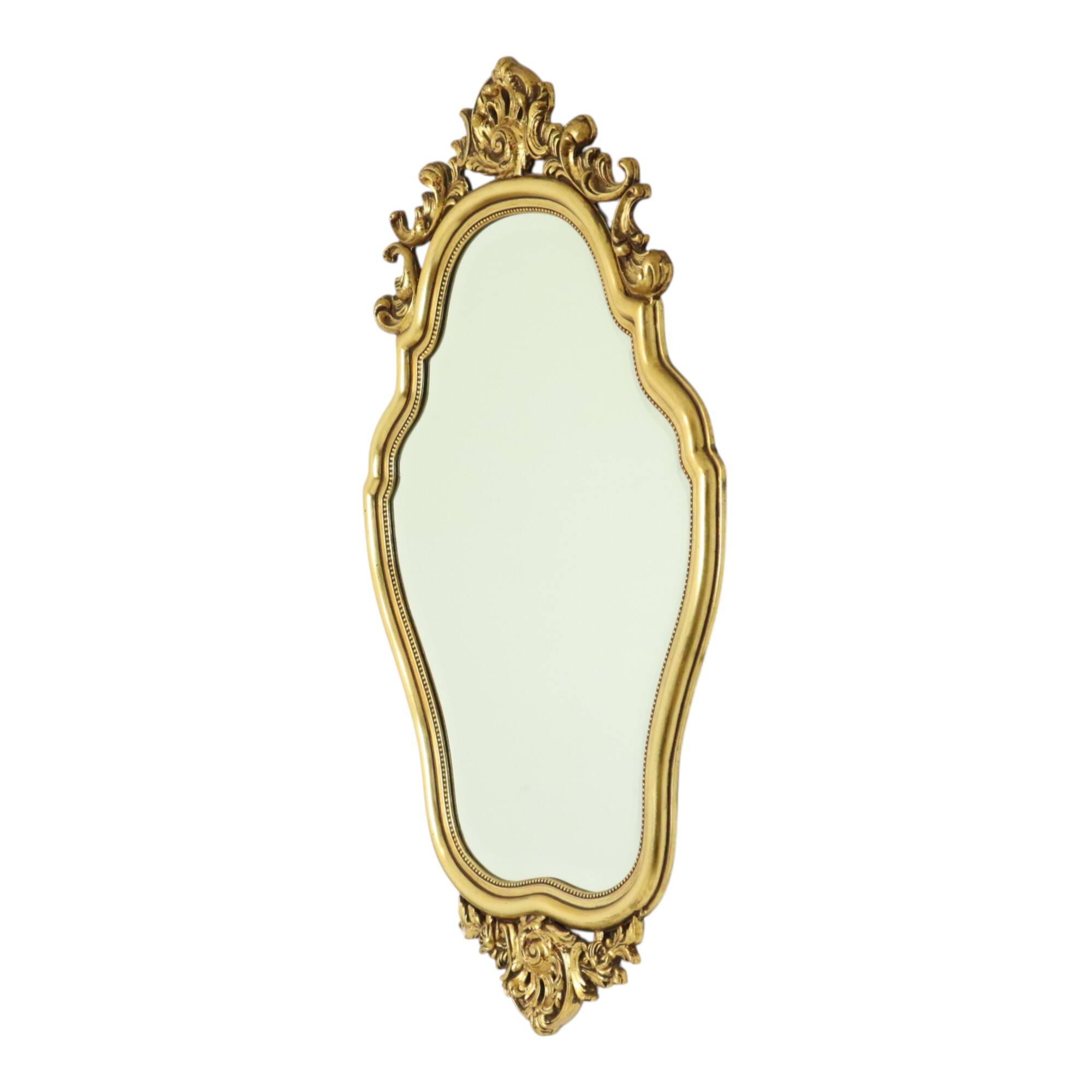 French Gold Leaf Gilded Crested Mirror Baroque Style Facet 84cm