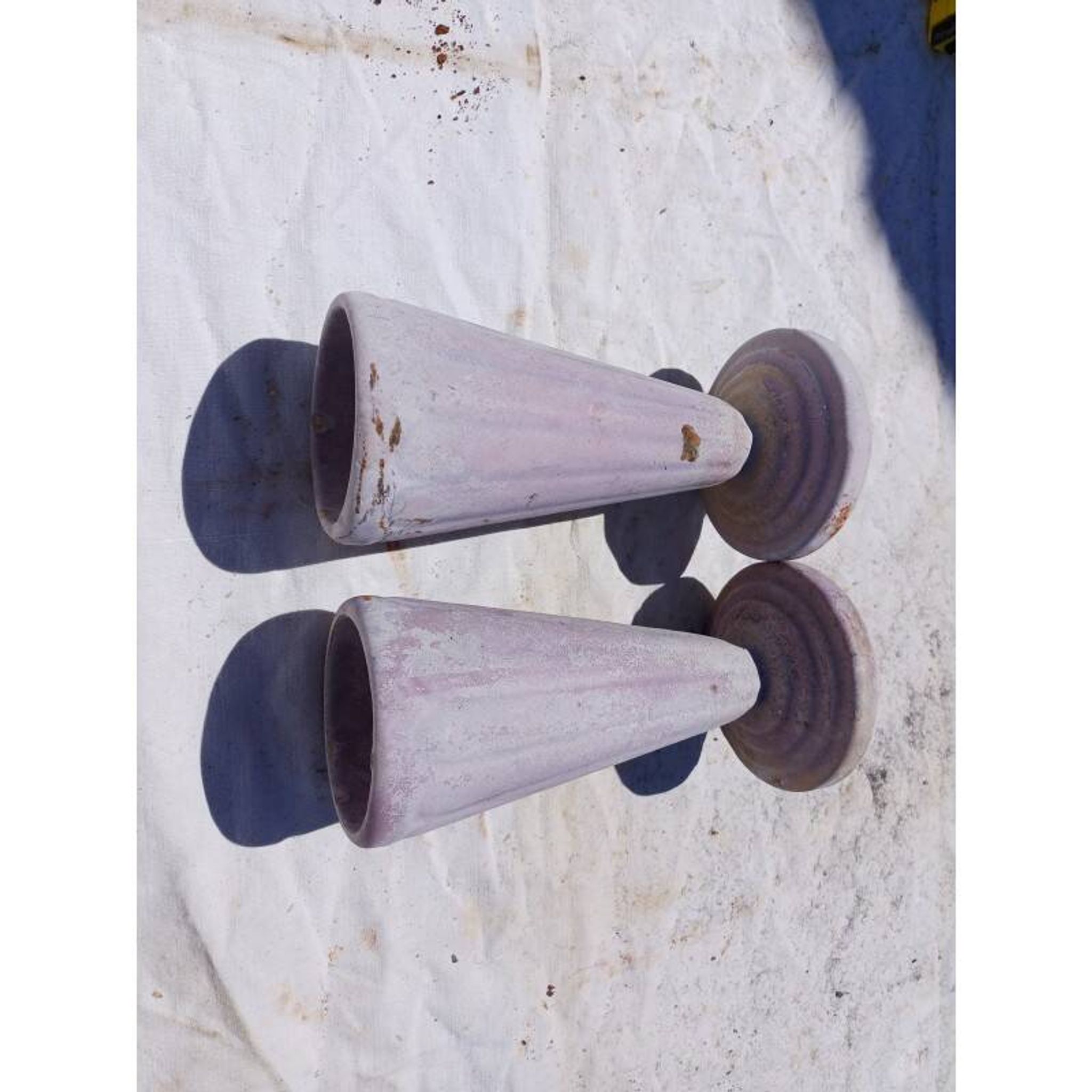 Pair of mauve enamelled cast iron art deco vases from Charleville-Mézières