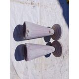 Pair of mauve enamelled cast iron art deco vases from Charleville-Mézières