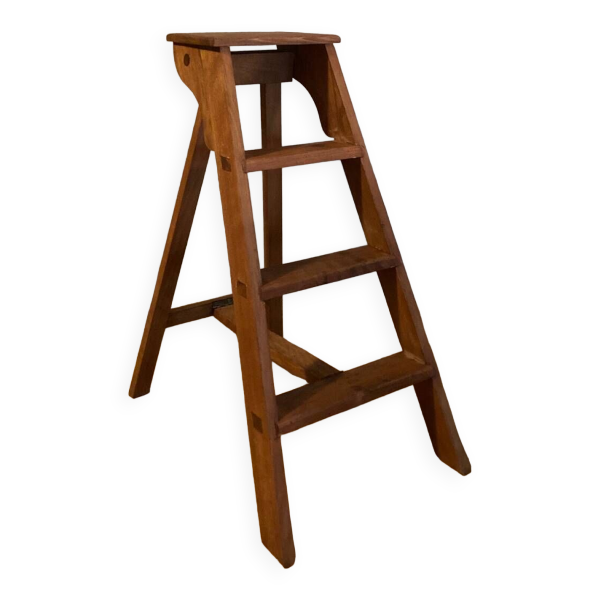 Solid wood stepladder with 4 levels, 20th century, mortise-tenon mountings