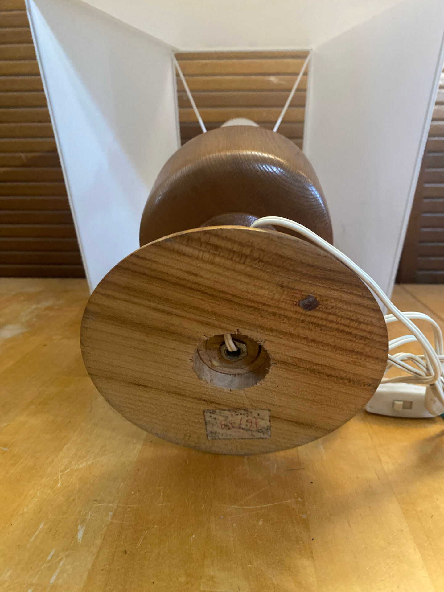 Vintage Scandinavian Turned Wood Lamp + Vintage Fabric Shade