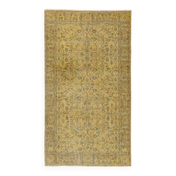 Vintage Handmade Turkish Wool Area Rug Redyed in Yellow for Modern Interiors