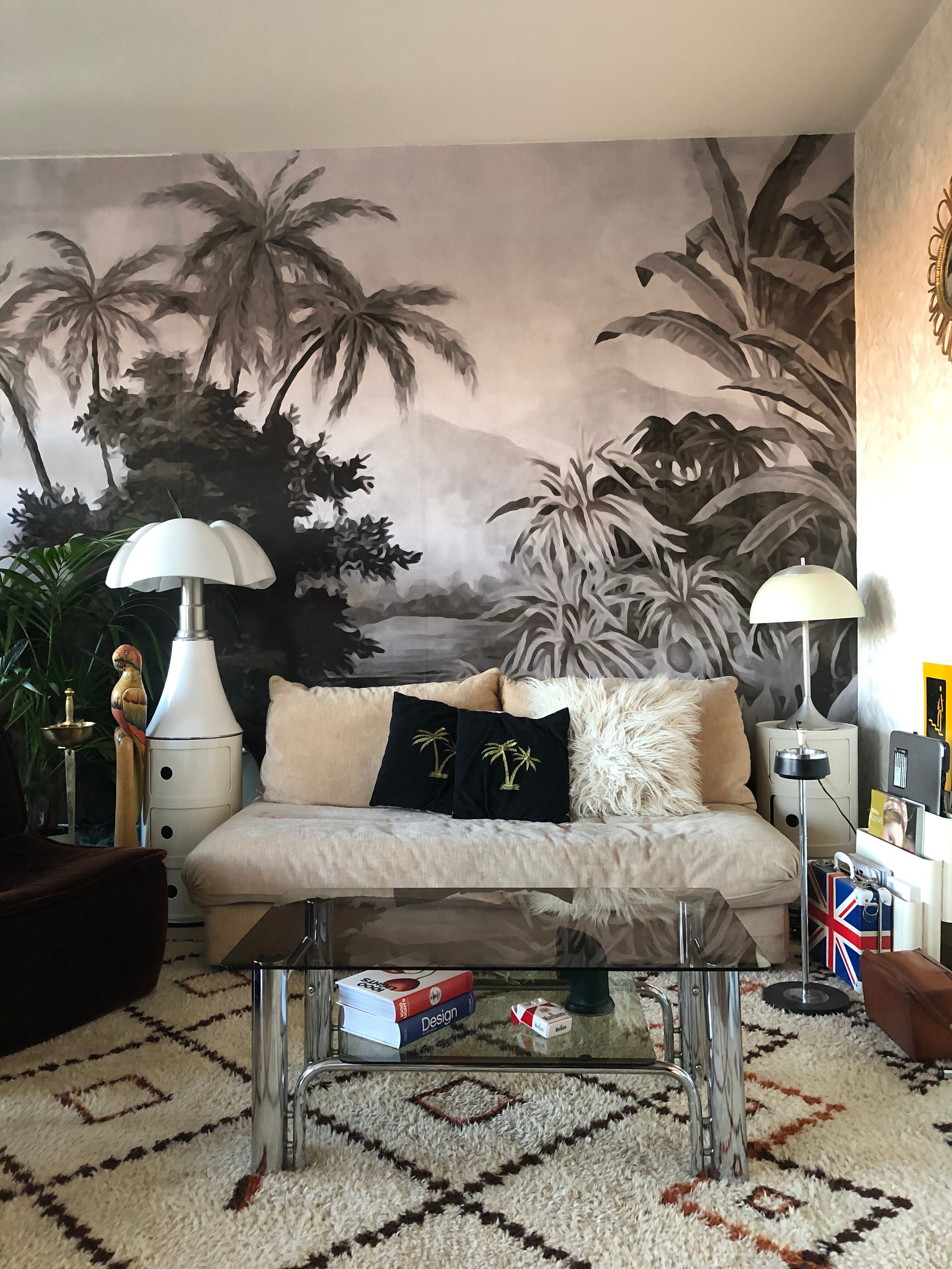 Chromium coffee table and 1970s smoked glass